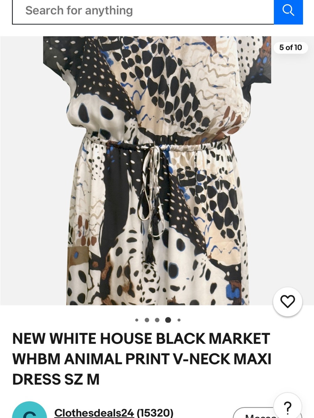 White House black market Animal Print V-Neck Maxi Dress in Cream, Black & Brown - Picture 7 of 13